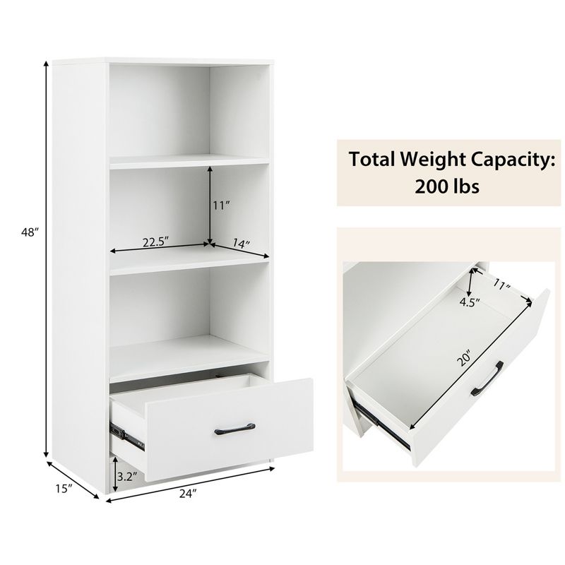 Costway 4-Tier Bookcase 48'' Display Bookshelf Storage Organizer with Shelves & Drawer Grey/White/Natural, 4 of 11