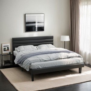 Karl Home Full Size Platform Upholstered Bed Frame with Soft Adjustable Headboard Black - 1 of 4