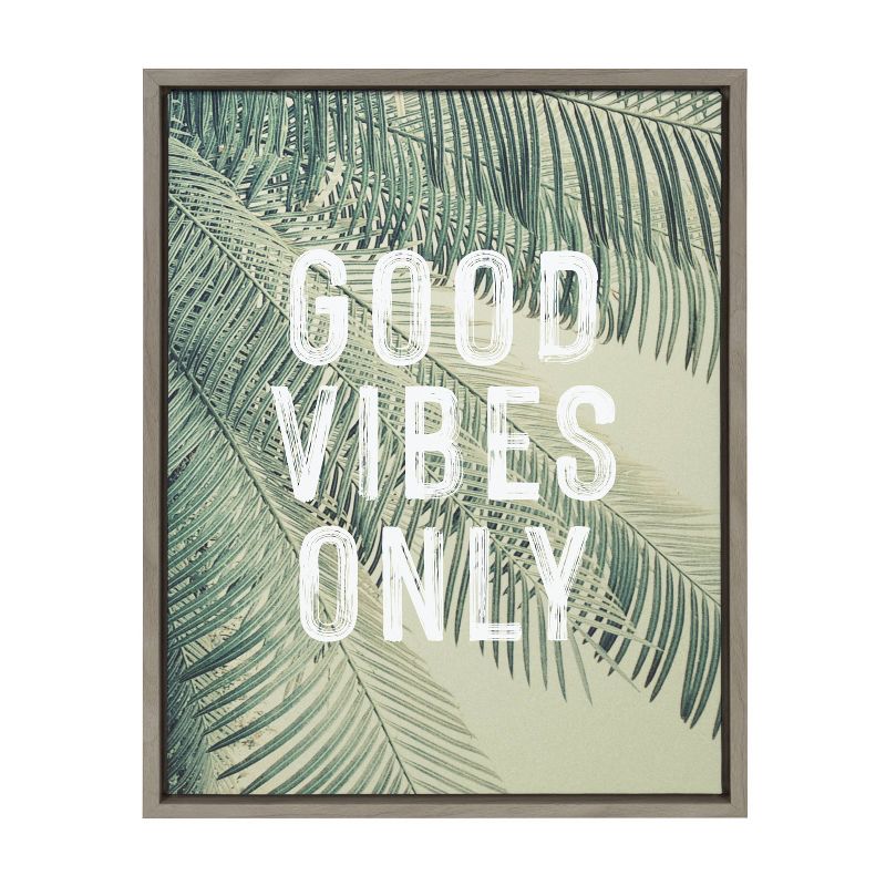 18&#34; x 24&#34; Sylvie Vintage Tropical Palms Good Vibes Only Framed Canvas by the Creative Bunch Studio Gray - Kate &#38; Laurel All Things Decor, 1 of 8