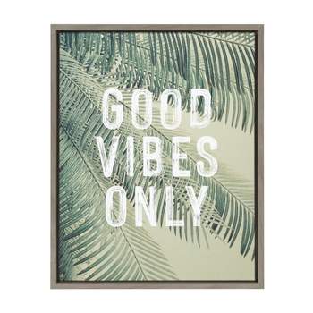 18" x 24" Sylvie Vintage Tropical Palms Good Vibes Only Framed Canvas by the Creative Bunch Studio Gray - Kate & Laurel All Things Decor