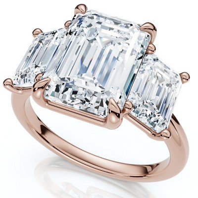 Pompeii3 Cert. 5Ct Emerald Cut Diamond Engagement Ring 3-Stone 14k Gold or Pt Lab Created