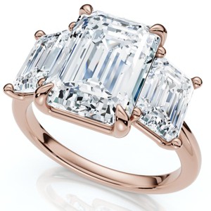 Pompeii3 Cert. 5Ct Emerald Cut Diamond Engagement Ring 3-Stone 14k Gold or Pt Lab Created - 1 of 4