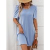 Womens Striped Summer Casual Dress Textured Shift Dres Mini Length V Neck with Short Peasant Sleeve Irregular Tiny Stripe Sundress - 4 of 4