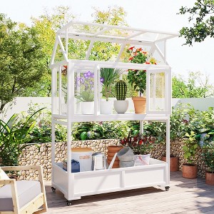 GDFStudio Tommy Garden Wood Portable Cold Frame with Openable Roof and Movable Wheels - 1 of 4