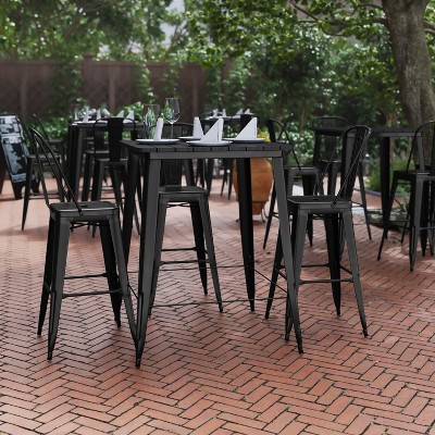 Black Steel and Poly Resin Indoor/Outdoor Bar Height Table