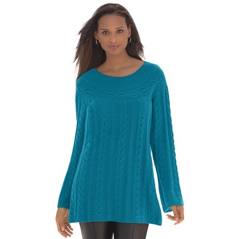 Jessica London Women's Plus Size Cable Sweater Tunic, M - Deep