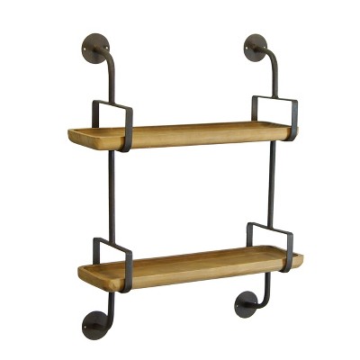 VIP Wood 26 in. Brown 2 Tier Wall Shelf