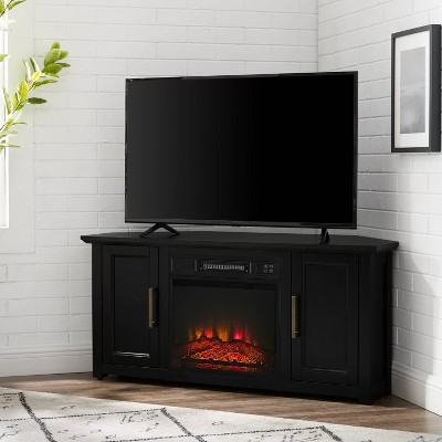 Black Corner TV Stand with Fireplace and Cabinets