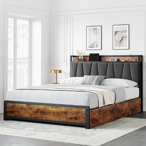 coucheta Bed Frame with Storage Linen Upholstered Headboard, 4 Drawers Charging Station - 1 of 4