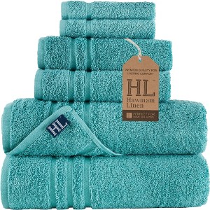 Hawmam Linen 6 Piece Bath Towels Set for Bathroom Original Turkish Cotton Soft, Absorbent and Premium 2 Bath Towels, 2 Hand Towels, 2 Washcloths - 1 of 4