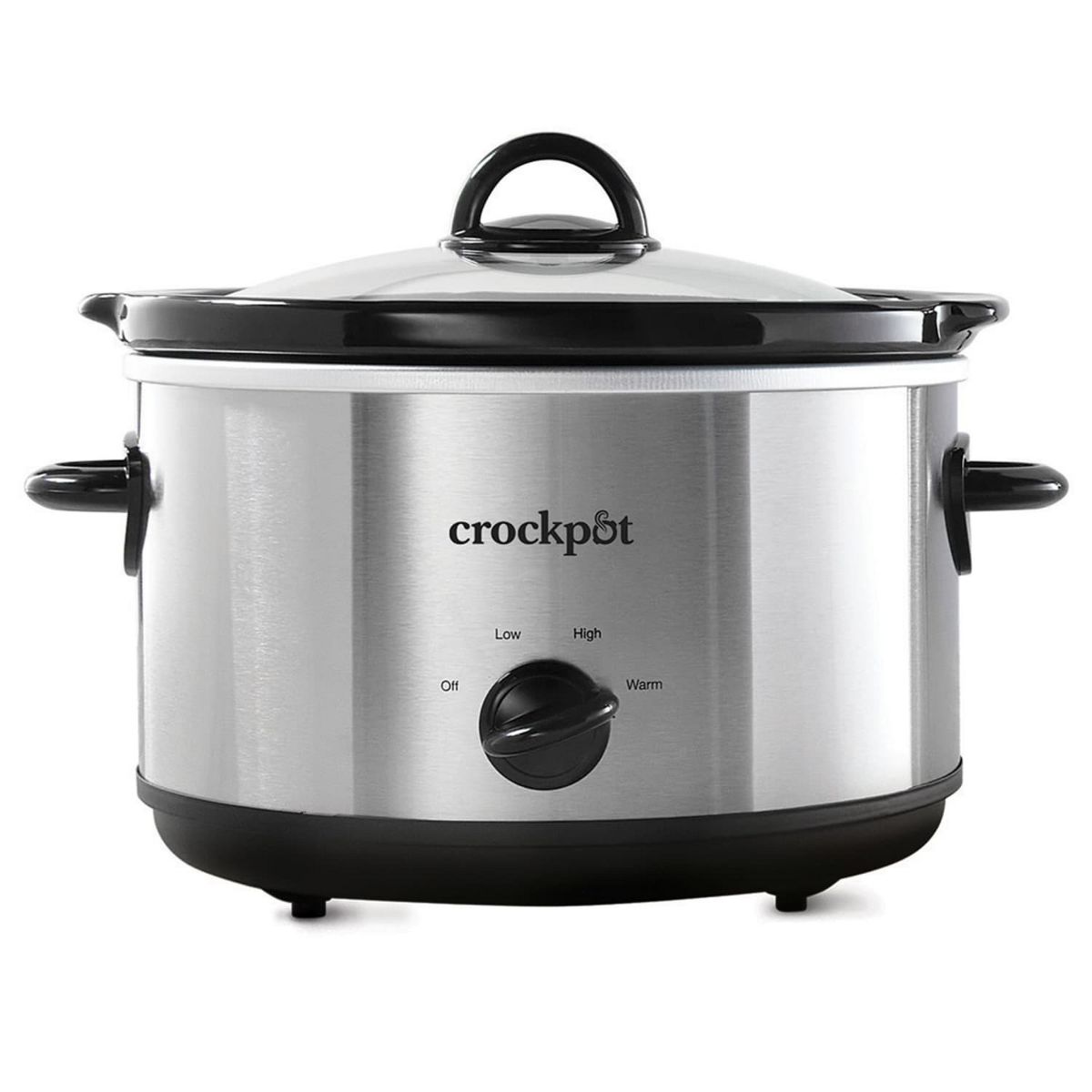Crock-Pot 4.5qt Slow Cooker Silver: Ceramic, Glass, Stainless Steel, 3 Settings, Stay-Cool Handles, Dishwasher-Safe