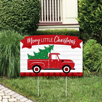 Big Dot of Happiness Merry Little Christmas Tree - Red Truck Christmas Party Yard Sign Lawn Decorations - Party Yardy Sign