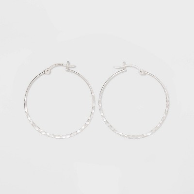 Sterling Silver Hammered Round Click Top Hoop Earrings - Universal Thread™ Silver