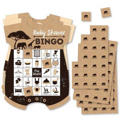 Big Dot of Happiness Wild Safari - Picture Bingo Cards and Markers - African Jungle Adventure Baby Shower Shaped Bingo Game - Set of 18