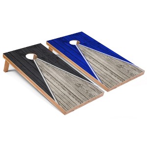 Skip's Garage Dark Grey and Royal Pyramid Cornhole Board Set, Includes 2 Boards, 8 Bags - 1 of 4