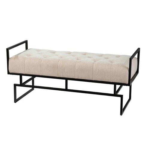 Tedges Upholstered Bench Beige/Gray - Aiden Lane: Transitional Style, Linen Fabric, Metal Frame, for Entryway - image 1 of 4