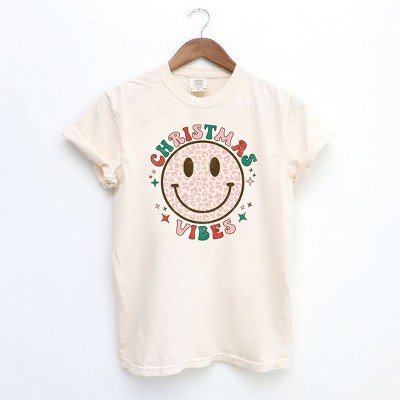 Simply Sage Market Women's Smiley Face Christmas Vibes Garment Dyed Tee