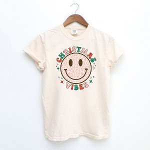 Simply Sage Market Women's Smiley Face Christmas Vibes Garment Dyed Tee - 1 of 2