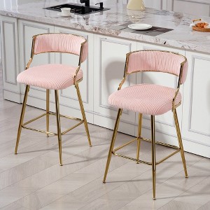 CAVINAS Corduroy Bar Stools Set of 2,26'' Counter Height Barstools with Gold Chrome Base & High-Density Foam Seat for Home Pub & Kitchen Island - 1 of 4
