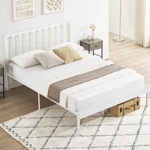 Bed Frame with Vintage Headboard, Modern Platform Bed Frame, Heavy Duty Strong Slat Support - 1 of 4