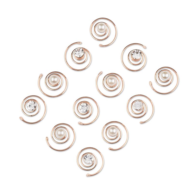sc&#252;nci be-&#252;-tiful Mini Gems and Pearls Embellished Spin Pins - Gold - 12pcs, 3 of 8