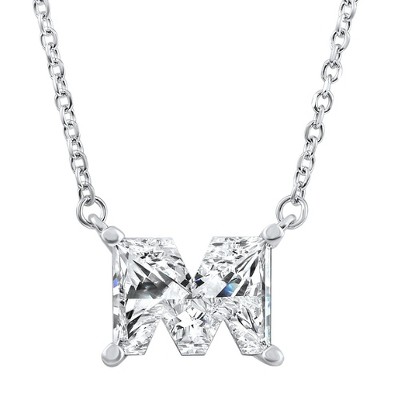 Pompeii3 Diamond "M" Initial Pendant 18" Necklace 14K White Gold Lab Created