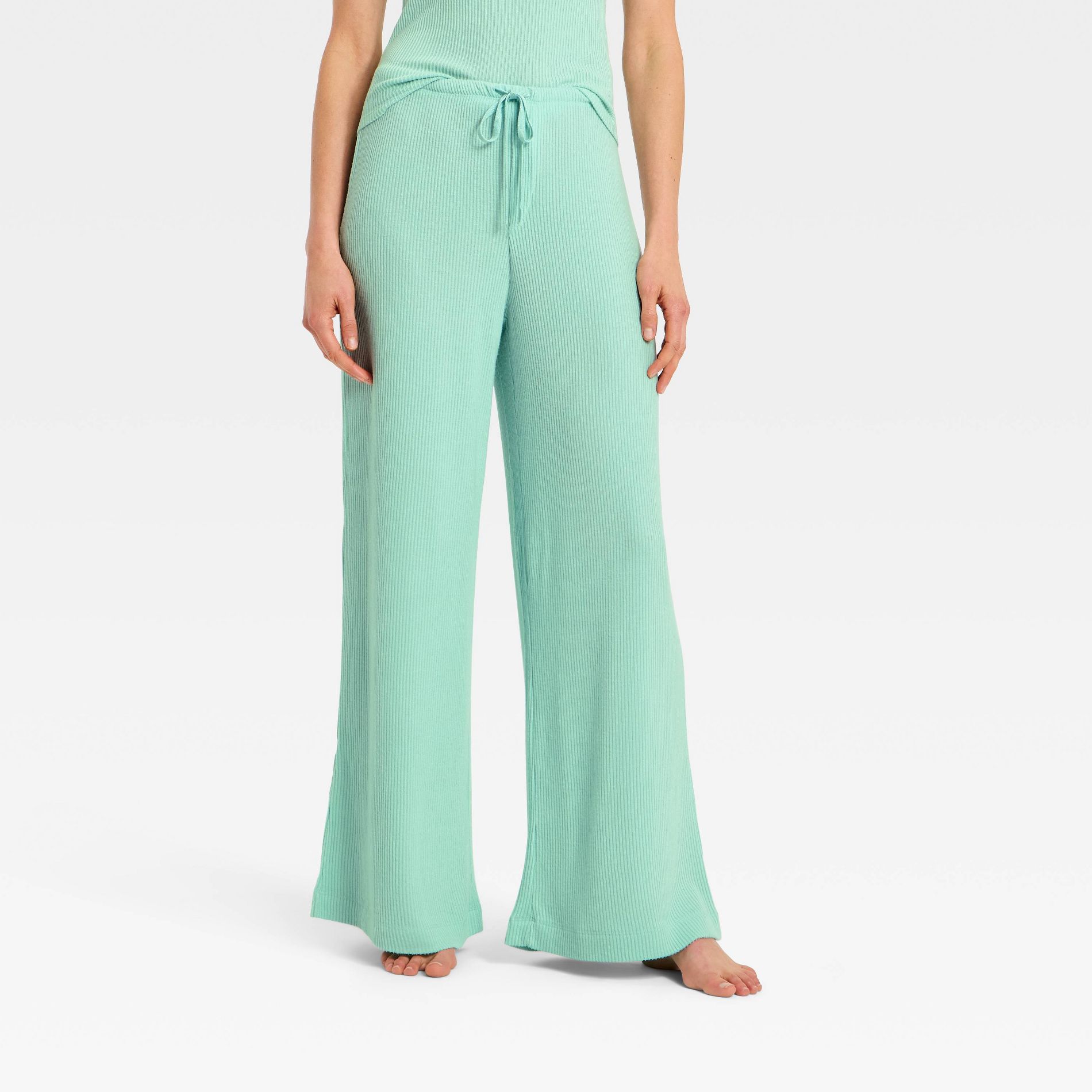 Women's Cozy Ribbed Wide Leg Pants - Auden™ Mint S