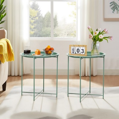 VECELO Modern  End Side Tables, Round Metal Foldable Tray, Stable Snack Nightstand for Outdoors, Small Space