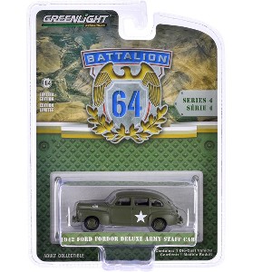 1942 Ford Fordor Deluxe "Army Staff Car" Matt Olive Green "Battalion 64" Series 4 1/64 Die Cast Model Car by Greenlight - 1 of 3