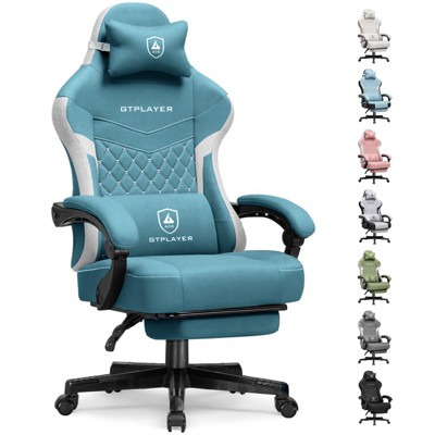 GTPLAYER Gaming Chair with Footrest, Premium Breathable Fabric, Waist Support, Linkage Armrest