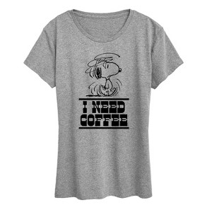 Women's - Peanuts - I Need Coffee Snoopy -Women's Short Sleeve Graphic T-Shirt Short Sleeve Graphic T-Shirt - 1 of 4