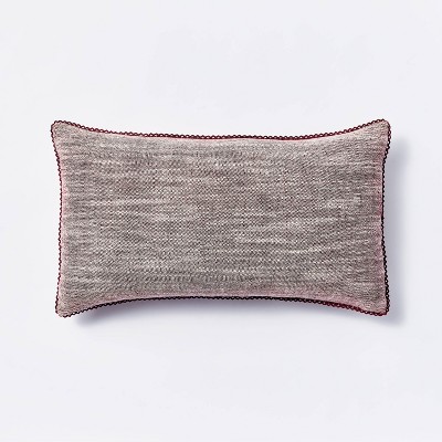 Cotton Velvet with Lace Trim Reversible Lumbar Throw Pillow Burgundy - Threshold™ designed with Studio McGee