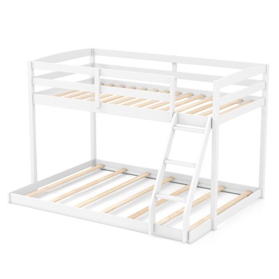 Tangkula Twin Over Full Bunk Bed Solid Wood Bunk Bed with Integrated Ladder & Safety Guardrails