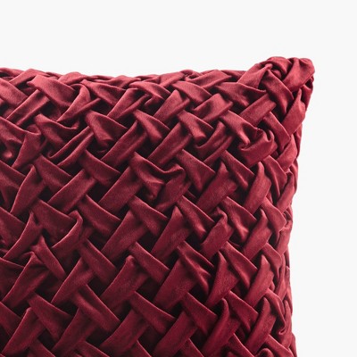 Luxurious Burgundy Velvet Ruched Square Pillow 20x20