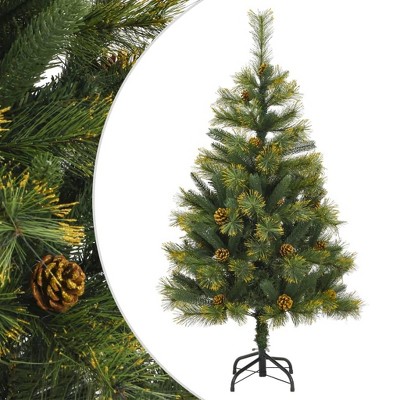 vidaXL Green Artificial Hinged Christmas Tree Stand with Cones - Lifelike PE Tips, Economical Home Holiday Décor
