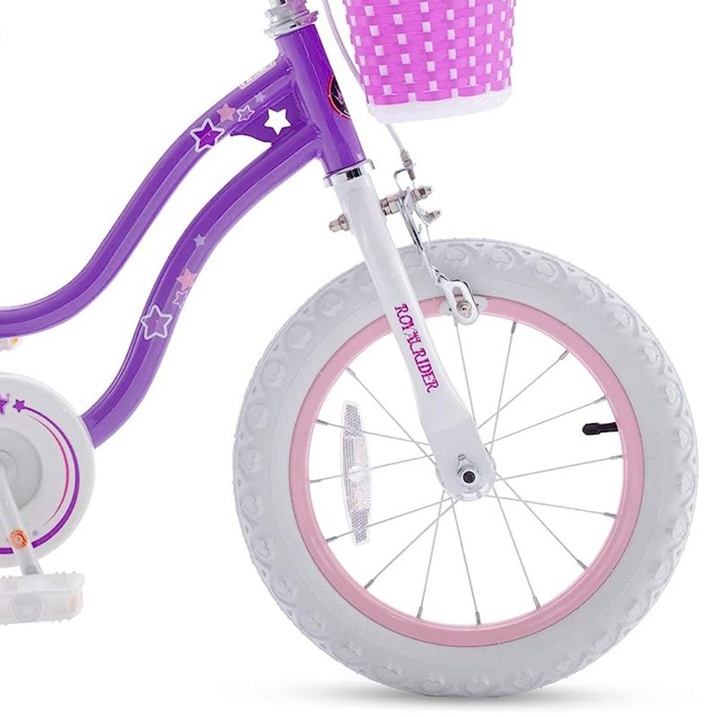 RoyalBaby Stargirl Kids Outdoor Bicycle with Kickstand, Accessory Basket, Bell, and Safety Training Wheels for Ages 4-7, Purple, 5 of 7