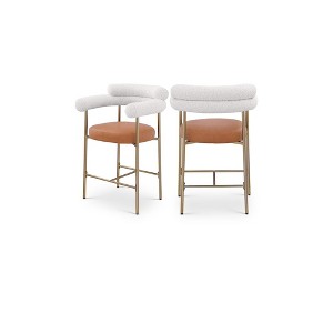 Meridian Furniture,Blake Cognac Boucle Fabric / Vegan Leather Counter Stool, Set of 2 - 1 of 4