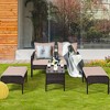 Costway 5 PCS Patio Rattan Wicker Furniture Set Sofa Ottoman Coffee Table Cushioned Yard - 4 of 4