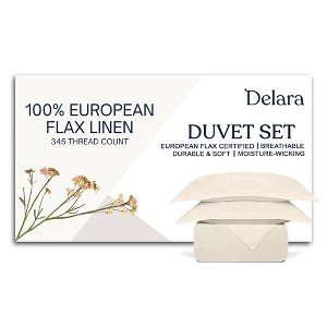 Delara 100% European Flax Linen Duvet Cover Set, Ultra Soft Smooth & Breathable with 8 Internal Ties - 1 of 4