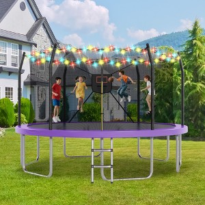14/16FT Trampoline with LED Lights & Basketball HoopRound, Outdoor Recreational Trampoline for Kids and Adults - ModernLuxe - 1 of 4