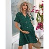Womens Maternity Dress V Neck Lantern Sleeve Jacquard Dot Pocket Babydoll Baby Shower Dress - 4 of 4