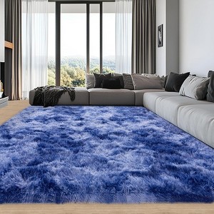 Extra Large Plush Shag Area Rug, 1.7" Thick Ultra Soft Non-Slip Tie-Dye Peacock Blue Mat - 1 of 4
