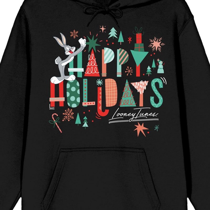 Looney Tunes Happy Holidays With Characters Women's Black Graphic Hoodie, 2 of 4
