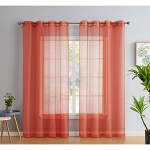 HLC.ME Semi Sheer Voile Light Filtering Transparent Window Curtain Grommet Panels - Set of 2 - 1 of 4