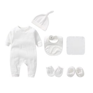 MyKids-USA Newborn Solid Color Romper Hat, Bib, Gloves, Footwear, Square Scarf Sets - 1 of 4
