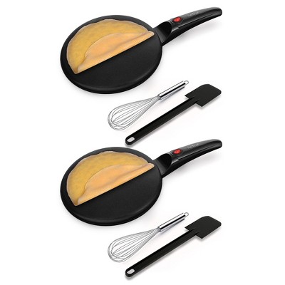 NutriChef Electric Plug In Countertop Crepe Maker & Griddle Hot Plate Cooktop w/ Automatic Temperature Control, & Cool Touch Handle, Black (2 Pack)