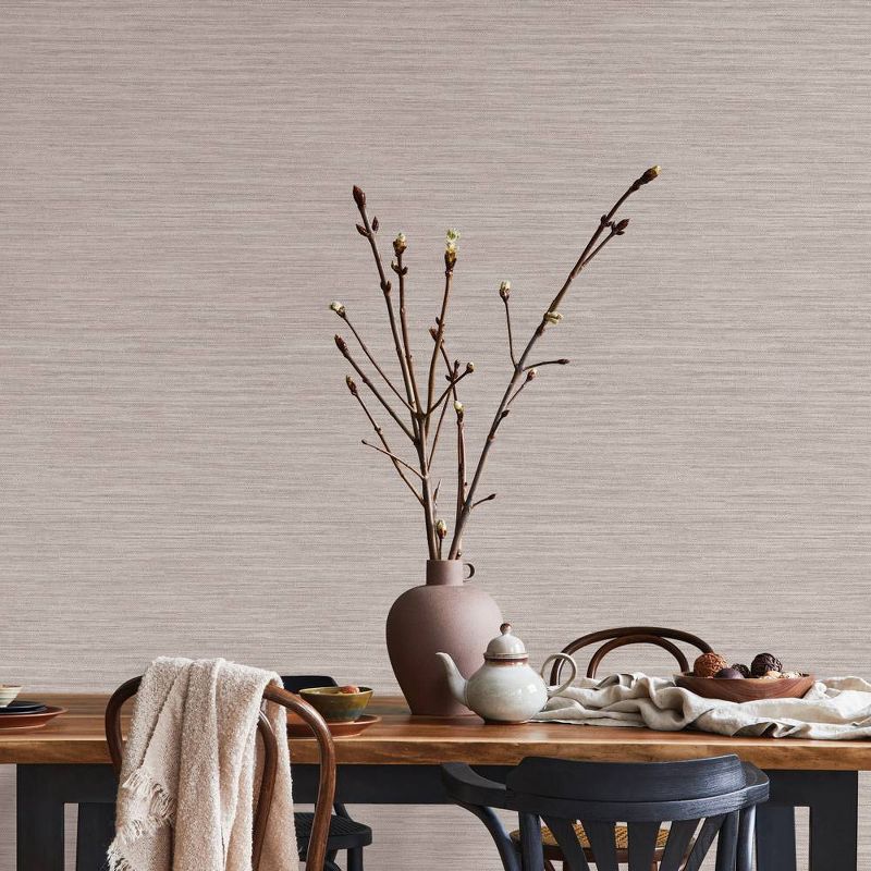 Tempaper 28 sq ft Faux Horizontal Grasscloth Pewter Peel and Stick Wallpaper, 5 of 7