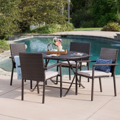 Adler 5pc Wicker Dining Set - Brown/Beige - Christopher Knight Home