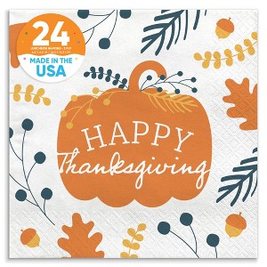 Big Dot of Happiness Happy Thanksgiving Napkins, Fall Harvest Party Decor, White 3-Ply Paper Luncheon Dinner Napkins - 24 Count - 1 of 4