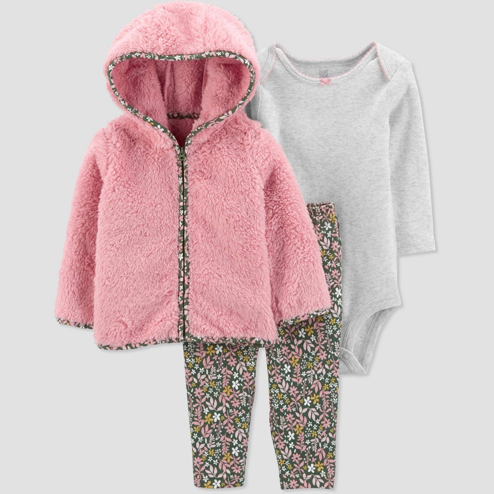 Baby Girls' Floral Sherpa Top & Bottom Set - Just One You made by carter's Pink Newborn